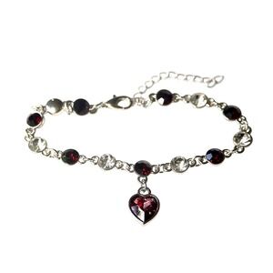 Swarovski Crystal Heart Charm Bracelet Ruby Red Clear Silver Tone NWT New Gift